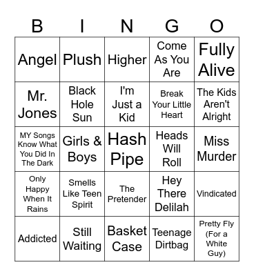 Emo/Pop Punk Bingo Card