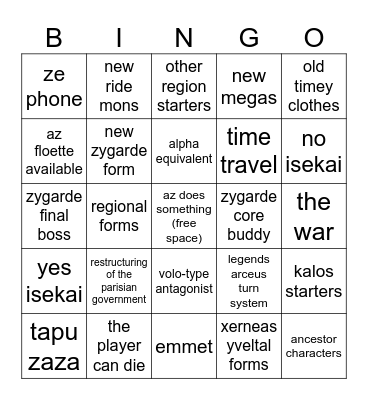 pokemon zaza bingo Card