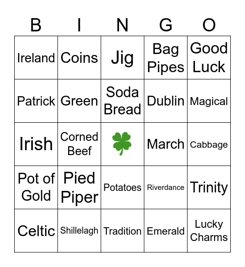 Pot O' Gold Bingo Card