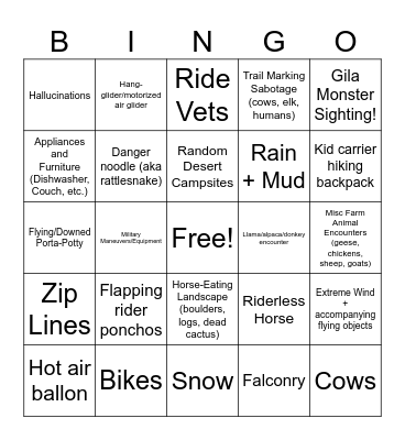 Endurance Riding Bingo Card