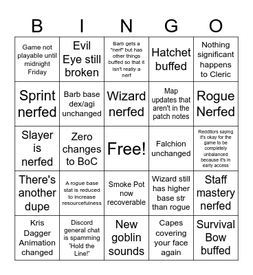 Dark and Darker Bingo Card