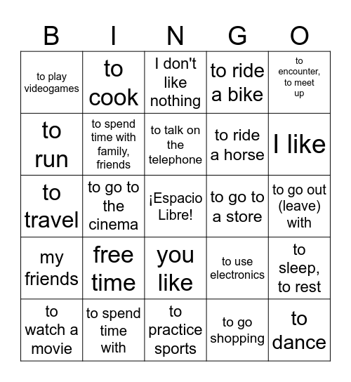 PASATIEMPOS Y ACTIVIDADES Bingo Card