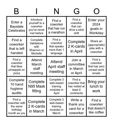 CHAD Spring BINGO Card