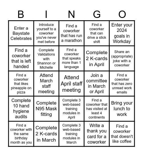 CHAD Spring BINGO Card