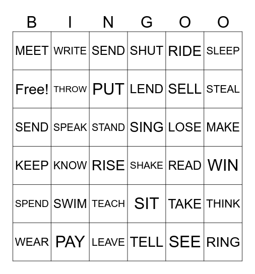 IRREGULAR VERBS Bingo Card