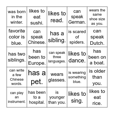 FIND SOMEONE WHO ... Bingo Card