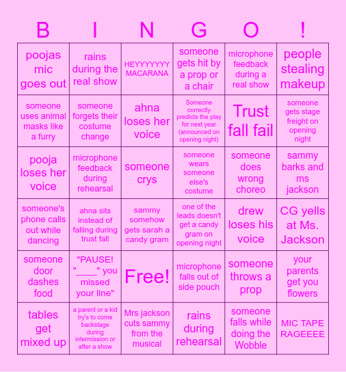 Mean Girls Bingo Card