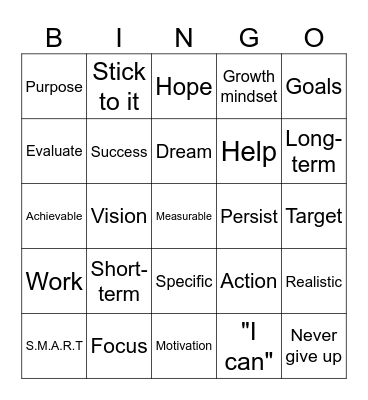 Goal Setting Bingo Card