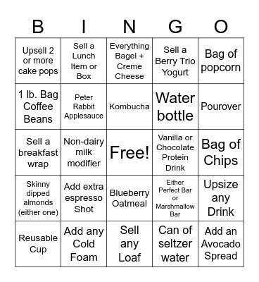 Starbucks Upsell Bingo Card