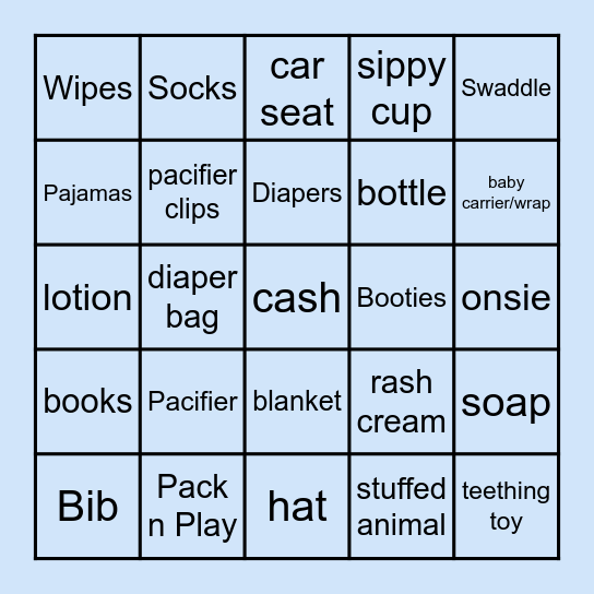 Baby Shower Bingo Card