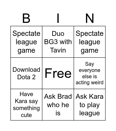 Brandon Bingo Card