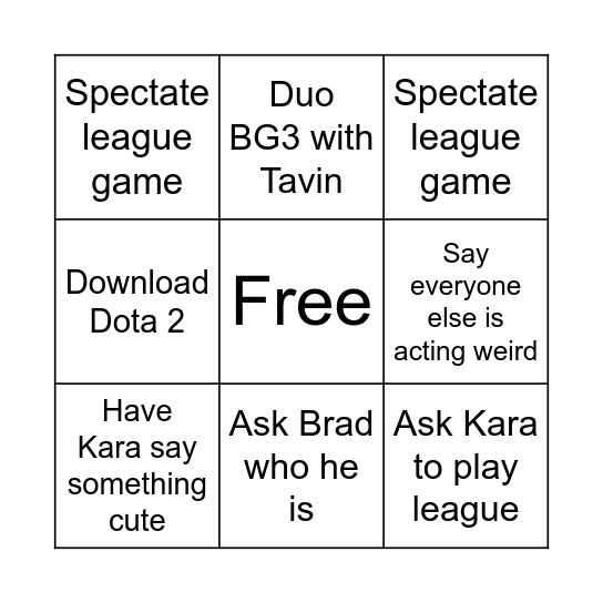 Brandon Bingo Card