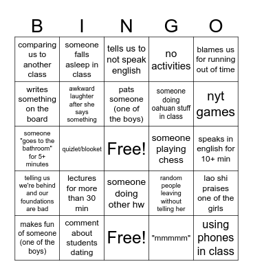 chinese class Bingo Card