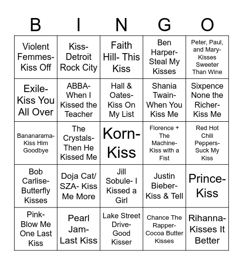 Radio Bingo Smooches Bingo Card