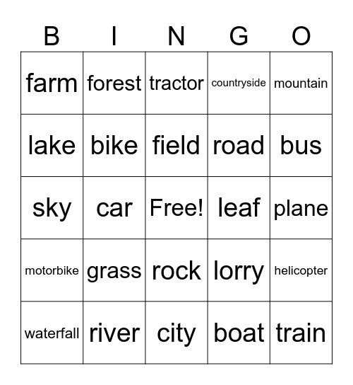 Unit 12: In the Countryside Bingo Card