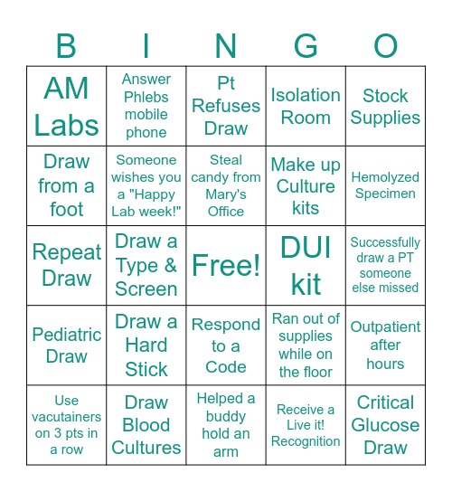 OSF HMMC Lab Week 2024 Bingo Card