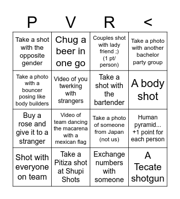 Tequila Bar Hopping Bingo! Bingo Card