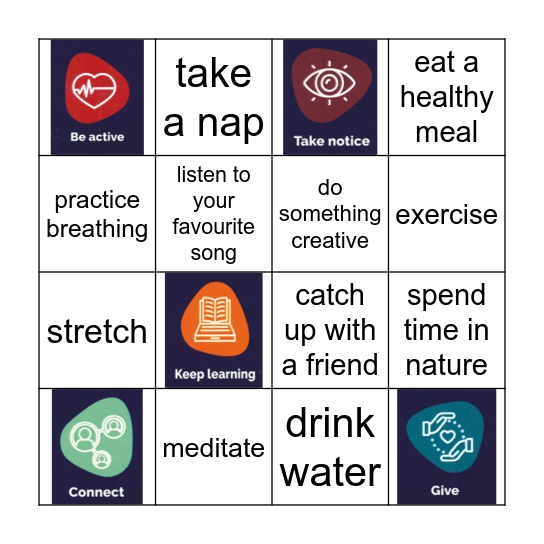 Ways to Wellbeing Bingo Card