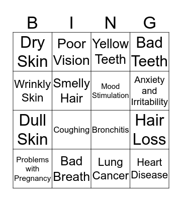 Effects of Tobacco Bingo Card