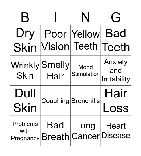 Effects of Tobacco Bingo Card