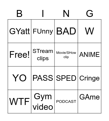 DIG BICK Bingo Card