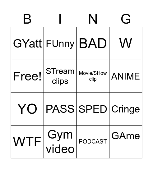 DIG BICK Bingo Card