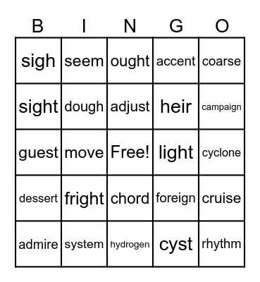 Grade 6 Sight Words (Level 1) Bingo Card