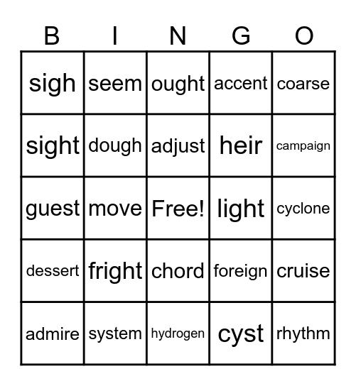 Grade 6 Sight Words (Level 1) Bingo Card