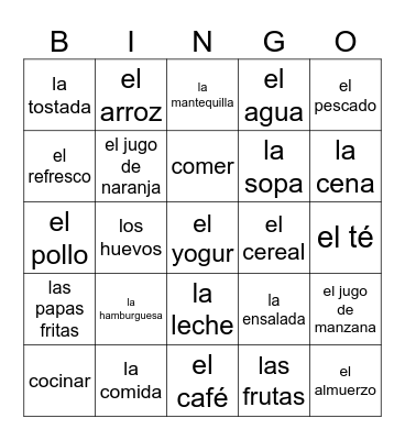 La Comida Bingo Card