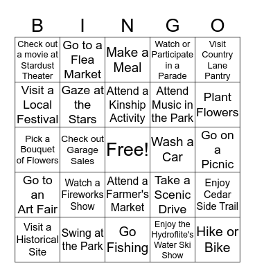 Kinship Summer Bingo Card
