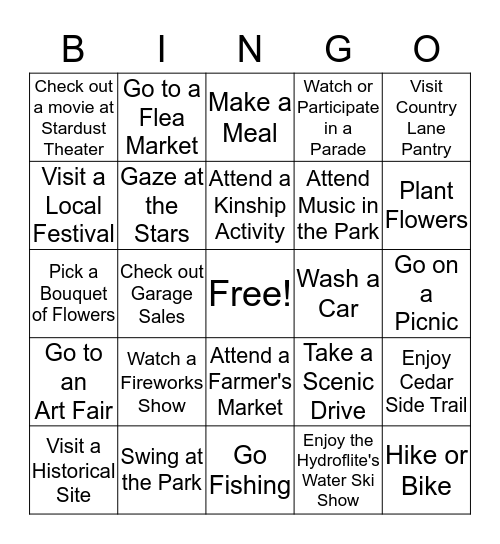 Kinship Summer Bingo Card
