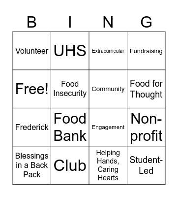 Food For Thought Bingo Card