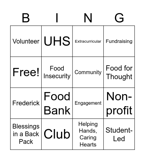 Food For Thought Bingo Card