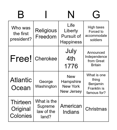 Untitled Bingo Card