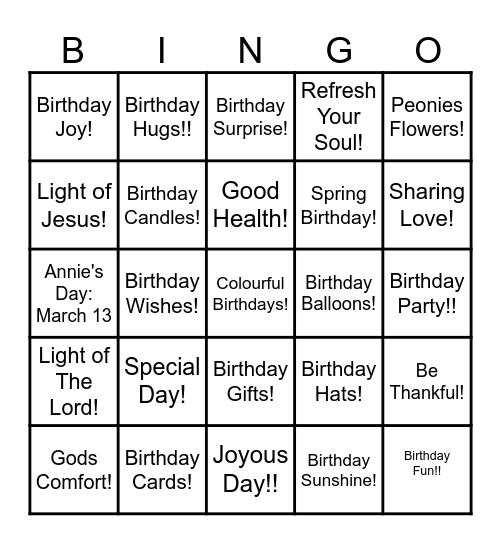 BIRTHDAY PARTY Bingo Card