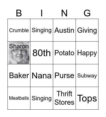 Sharon's 80th BINGO! Bingo Card