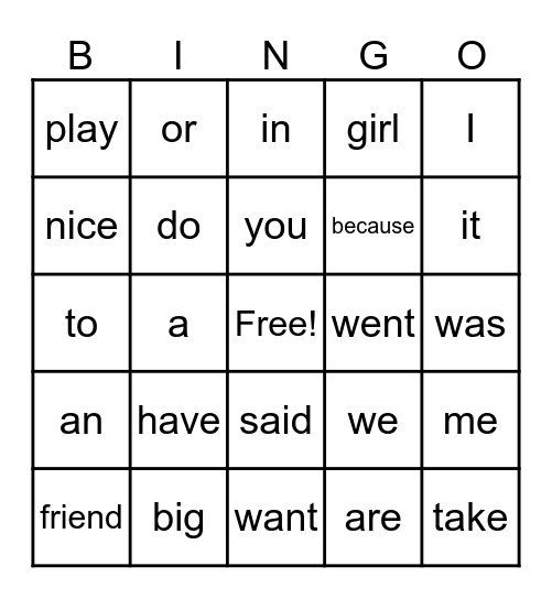 Sight Words Bingo - S1-2 Bingo Card