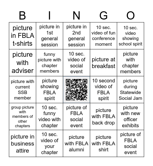 FBLA Photo/Video Bingo Card