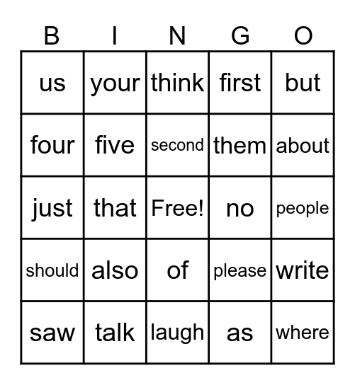 Sight Words Bingo - S2 - 2 Bingo Card