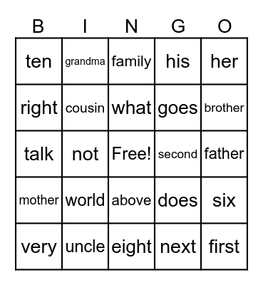 Sight Words Bingo S3 - 1 Bingo Card
