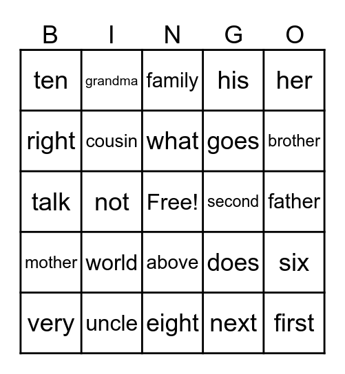 Sight Words Bingo S3 - 1 Bingo Card