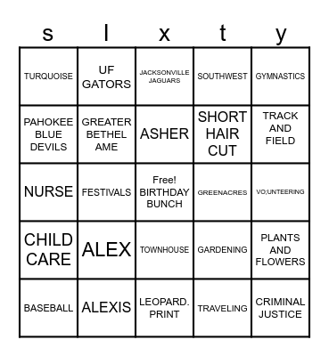 60 Days Until 60 Bingo Card