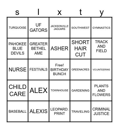 60 Days Until 60 Bingo Card