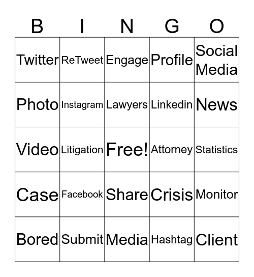 Social Media Lingo Bingo Card