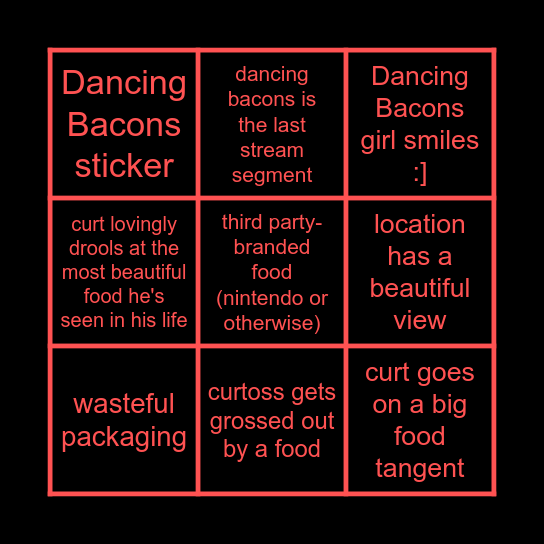 DANCING BACONS BINGO (!!!) Bingo Card