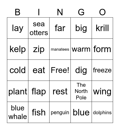 At Home In The Ocean Bingo Card