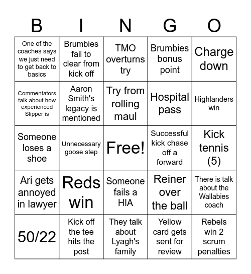 Rugby Round 3 Bingo Card