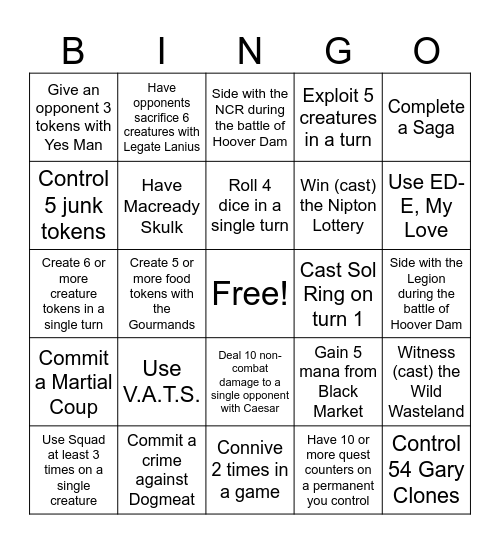 Hail, Caesar Bingo Card