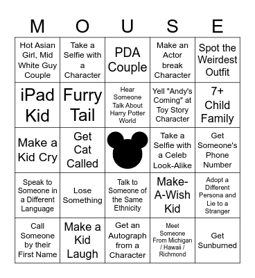 Disney Bingo Sheet Bingo Card
