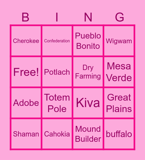 North American Cultures Bingo Card
